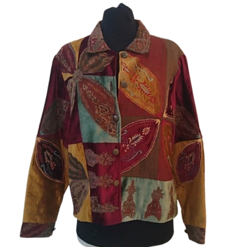Sandy Starkman Embroidered Patchwork Fall Dreams Jacket, Multicolor, Siz…